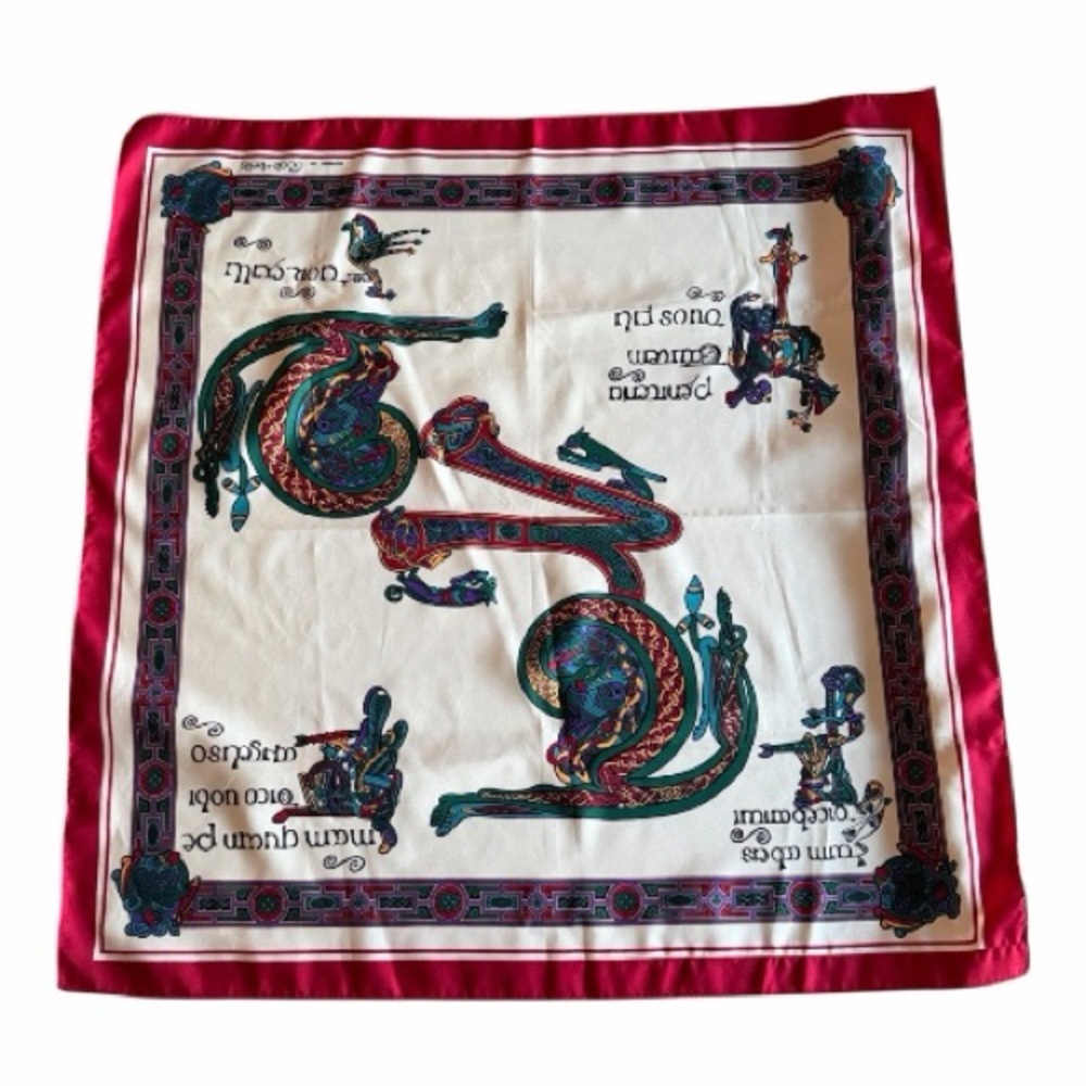 Vintage Multicolor Celtic Design Scarf 26” Square The Book of The Kells